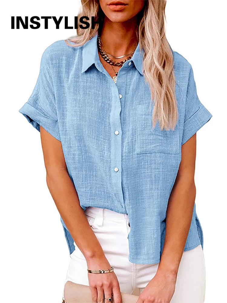 Chemisier Oversize Lin & Coton – Manches Courtes