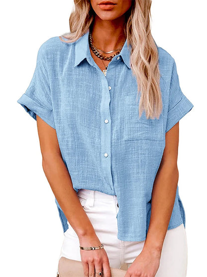Chemisier Oversize Lin & Coton – Manches Courtes