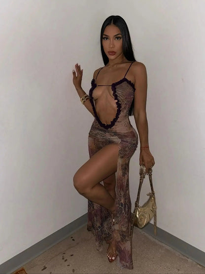 Robe Maxi en Dentelle Transparente – Élégante & Sexy
