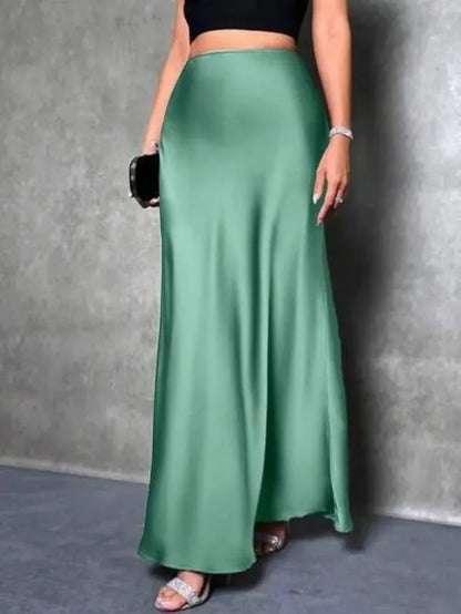 Jupe Midi Satin à Volants – Taille Haute
