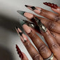 Faux ongles à presser style gothique sombre, avec motifs artistiques, polices anglaises, cœurs et chiffres, longs et pointus, pour manucure