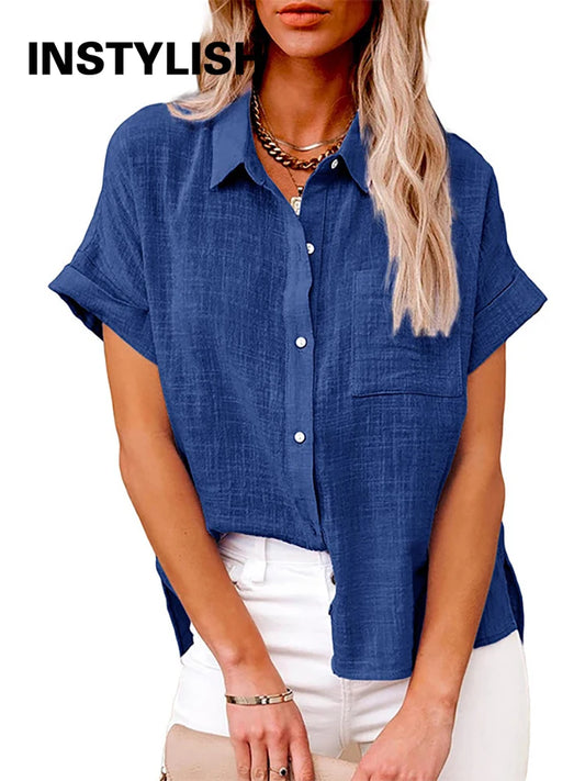 Chemisier Oversize Lin & Coton – Manches Courtes