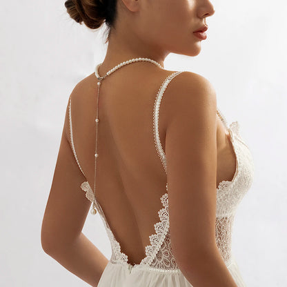 Collier ras du cou Vintage élégant en perles simulées pour femmes, longue chaîne avec pompon, pendentif, bijoux de mariage, chaîne de poitrine pour Bikini