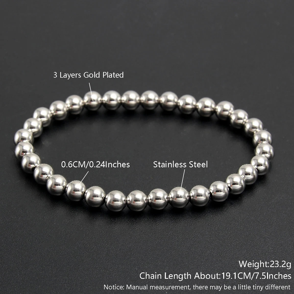 Bracelet élastique en acier inoxydable pour homme et femme, bijoux perlés, boule métallique, 2mm, 4mm, 5mm, 6mm, 8mm, 10mm, haute qualité