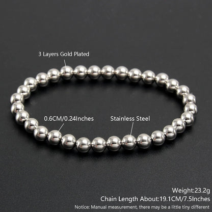 Bracelet élastique en acier inoxydable pour homme et femme, bijoux perlés, boule métallique, 2mm, 4mm, 5mm, 6mm, 8mm, 10mm, haute qualité