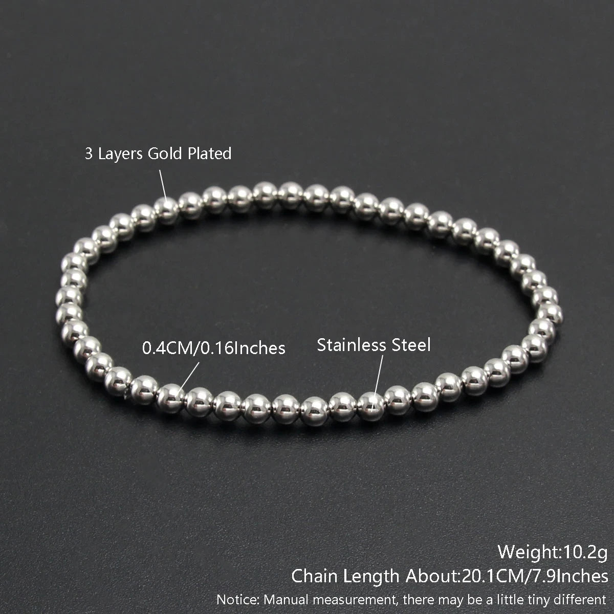 Bracelet élastique en acier inoxydable pour homme et femme, bijoux perlés, boule métallique, 2mm, 4mm, 5mm, 6mm, 8mm, 10mm, haute qualité
