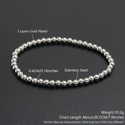 Bracelet élastique en acier inoxydable pour homme et femme, bijoux perlés, boule métallique, 2mm, 4mm, 5mm, 6mm, 8mm, 10mm, haute qualité