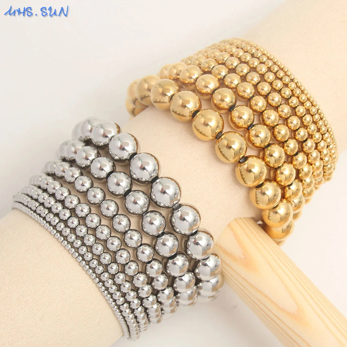 Bracelet élastique en acier inoxydable pour homme et femme, bijoux perlés, boule métallique, 2mm, 4mm, 5mm, 6mm, 8mm, 10mm, haute qualité
