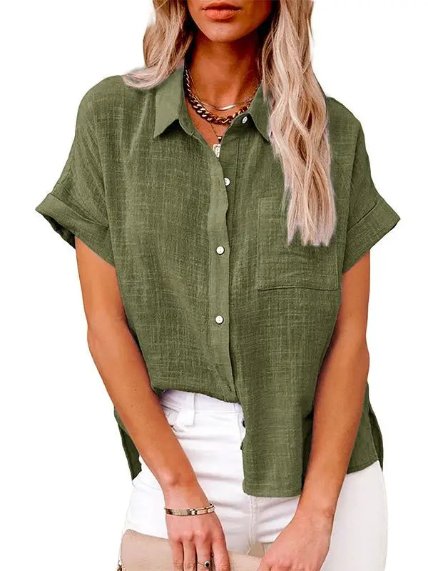 Chemisier Oversize Lin & Coton – Manches Courtes