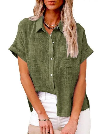 Chemisier Oversize Lin & Coton – Manches Courtes