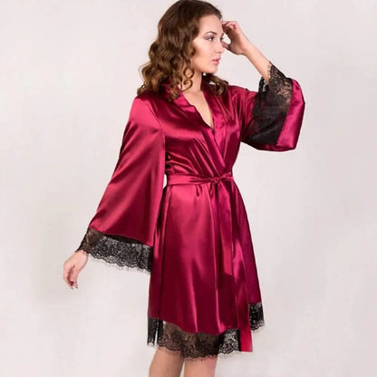Robe Kimono Satin & Dentelle – Nuisette Sexy Femme