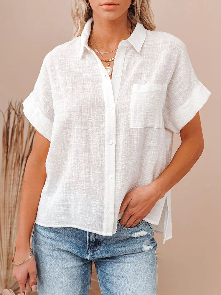 Chemisier Oversize Lin & Coton – Manches Courtes