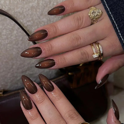 Faux Ongles Press-On Forme Amande – 24 Pièces, Motifs & Couleurs Variés