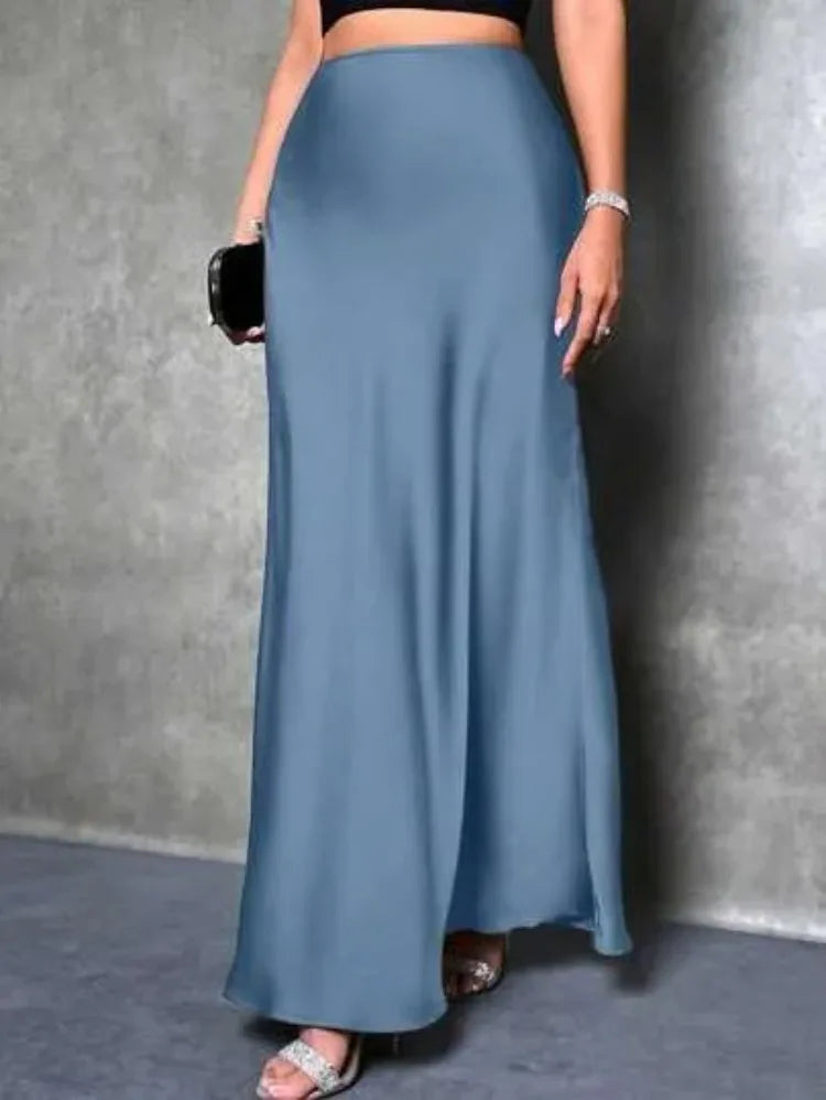 Jupe Midi Satin à Volants – Taille Haute