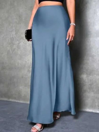 Jupe Midi Satin à Volants – Taille Haute