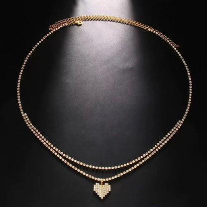 Chaîne de ventre strass – Double rang, pendentif goutte d’eau ou cœur