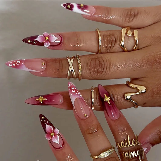 Faux Ongles Press-On Forme Amande – 24 Pièces, Motifs & Couleurs Variés