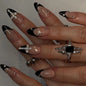 Faux ongles à presser style gothique sombre, avec motifs artistiques, polices anglaises, cœurs et chiffres, longs et pointus, pour manucure