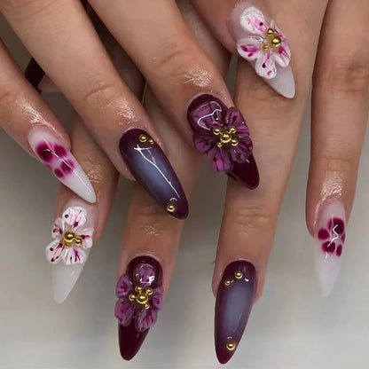 Faux Ongles Press-On Forme Amande – 24 Pièces, Motifs & Couleurs Variés