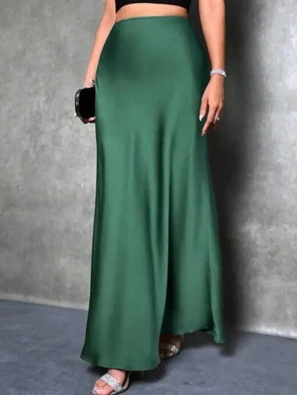 Jupe Midi Satin à Volants – Taille Haute