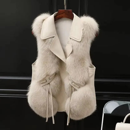 Haute qualité Imitation fourrure de renard gilet veste femmes sans manches veste 2025 hiver gilet court fourrure gilet femme gilet d'extérieur