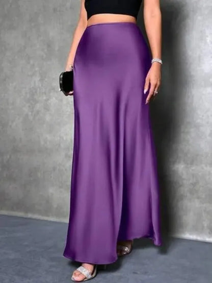 Jupe Midi Satin à Volants – Taille Haute