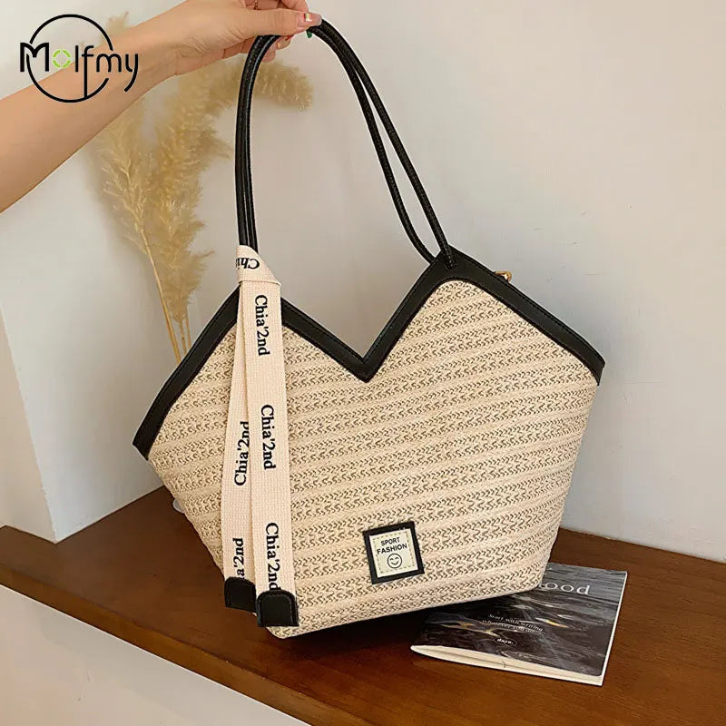 Sac de plage en rotin tressé – Grande capacité