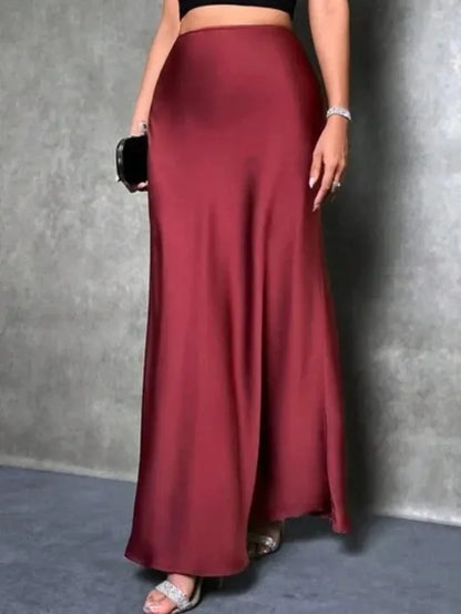 Jupe Midi Satin à Volants – Taille Haute