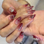 Faux ongles à presser style gothique sombre, avec motifs artistiques, polices anglaises, cœurs et chiffres, longs et pointus, pour manucure
