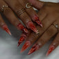 Faux ongles à presser style gothique sombre, avec motifs artistiques, polices anglaises, cœurs et chiffres, longs et pointus, pour manucure