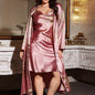 Peignoir Kimono Sexy en Satin pour Femme, Ensemble de 2 Pièces, Grande Taille 5XL, Chemise de Nuit à Bretelles, Vêtements de Maison
