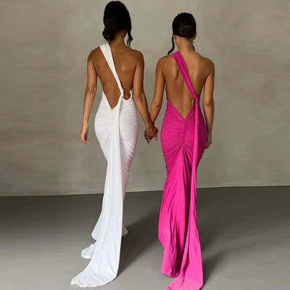 Nouvelle Robe Longue Moulante Sexy Dos Nu pour Femme, Col Halter, Robe Maxi Élégante pour Soirées d'Été, Anniversaires, Noire, Blanche, Bordeaux