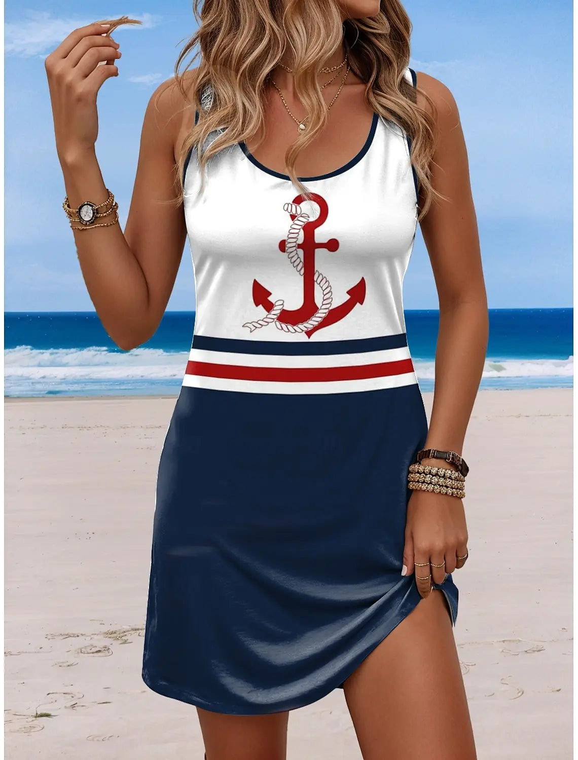Robe Mini Sans Manches Imprimée | Femme Été Plage