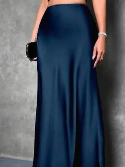 Jupe Midi Satin à Volants – Taille Haute