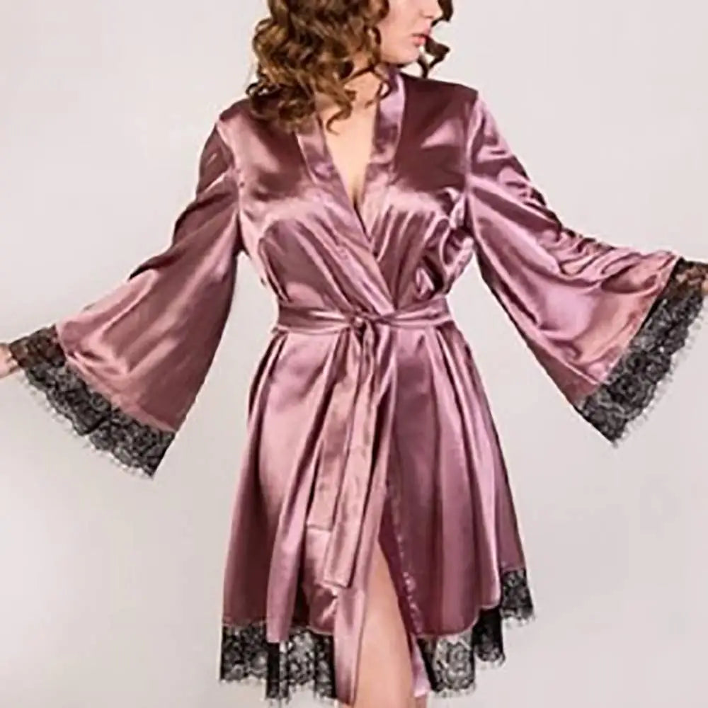 Robe Kimono Satin & Dentelle – Nuisette Sexy Femme