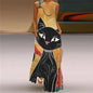 Robe longue imprimée chat abstrait pour femmes, mode Sexy, ajouré, col en v, sans manches, décontractée, vacances, fête, dîner, Maxi