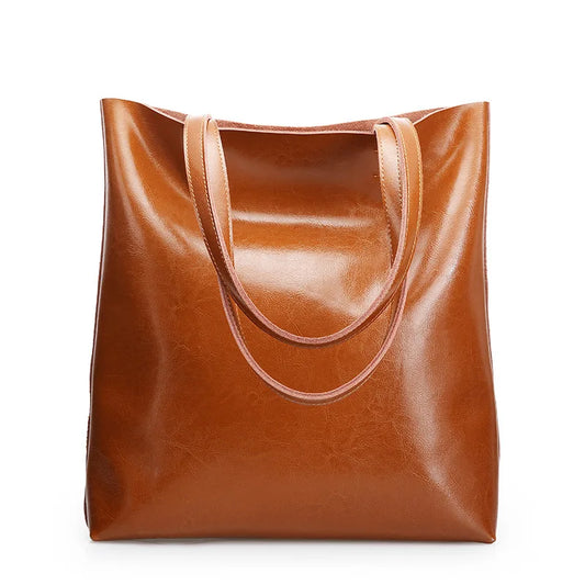 Genuine Leather Tote Bag – Retro Style