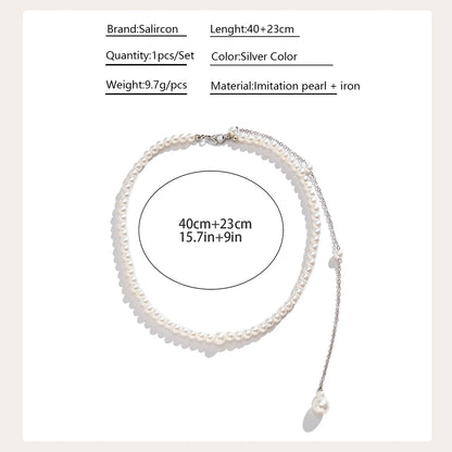 Collier ras du cou Vintage élégant en perles simulées pour femmes, longue chaîne avec pompon, pendentif, bijoux de mariage, chaîne de poitrine pour Bikini