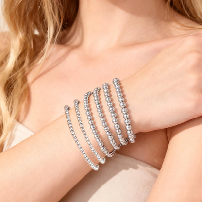 Bracelet élastique en acier inoxydable pour homme et femme, bijoux perlés, boule métallique, 2mm, 4mm, 5mm, 6mm, 8mm, 10mm, haute qualité