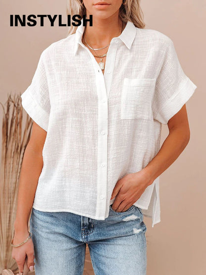 Chemisier Oversize Lin & Coton – Manches Courtes