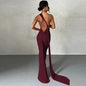 Nouvelle Robe Longue Moulante Sexy Dos Nu pour Femme, Col Halter, Robe Maxi Élégante pour Soirées d'Été, Anniversaires, Noire, Blanche, Bordeaux