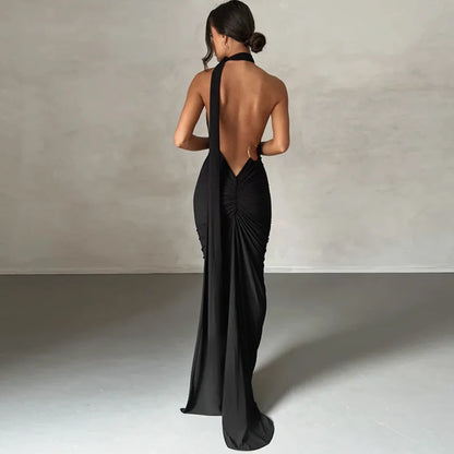 Nouvelle Robe Longue Moulante Sexy Dos Nu pour Femme, Col Halter, Robe Maxi Élégante pour Soirées d'Été, Anniversaires, Noire, Blanche, Bordeaux