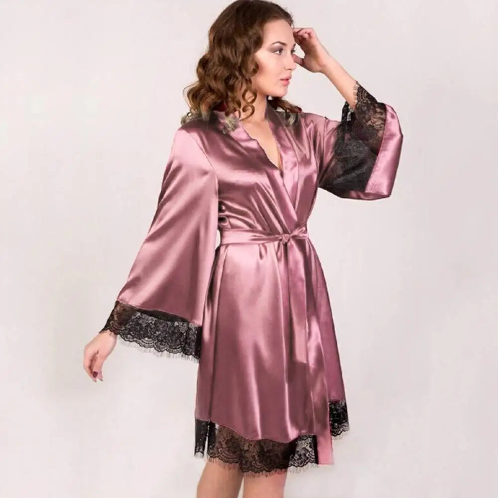 Robe Kimono Satin & Dentelle – Nuisette Sexy Femme