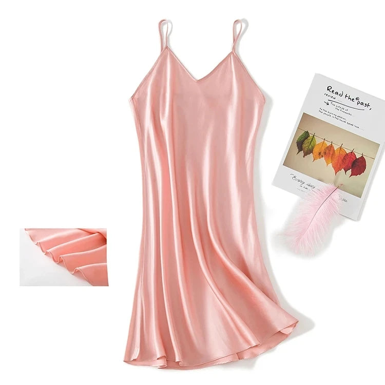 New 100% Natural Silk Gecelik Slip Nuisette Nightgown Women Nightwear Sexy Sleepwear Dress Pijamas Night Gown Nighty