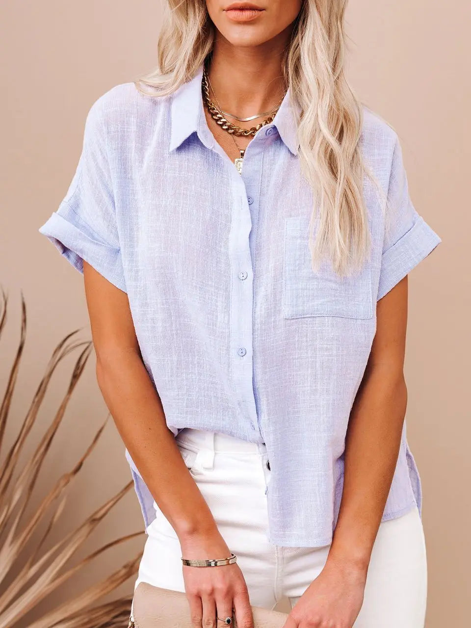 Chemisier Oversize Lin & Coton – Manches Courtes