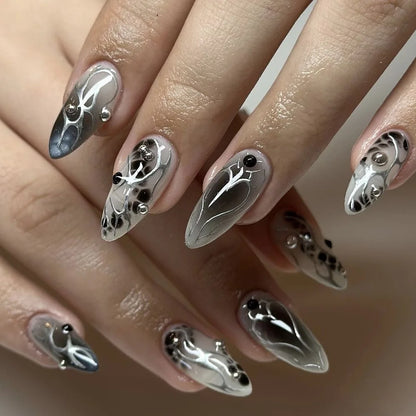 Faux Ongles Press-On Forme Amande – 24 Pièces, Motifs & Couleurs Variés