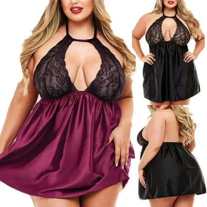 Sous-vêtements Sexy grande taille Robe licou en dentelle transparente pyjama ajouré femmes vêtements de nuit Lingerie pour femmes tenue de nuit
