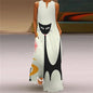 Robe longue imprimée chat abstrait pour femmes, mode Sexy, ajouré, col en v, sans manches, décontractée, vacances, fête, dîner, Maxi