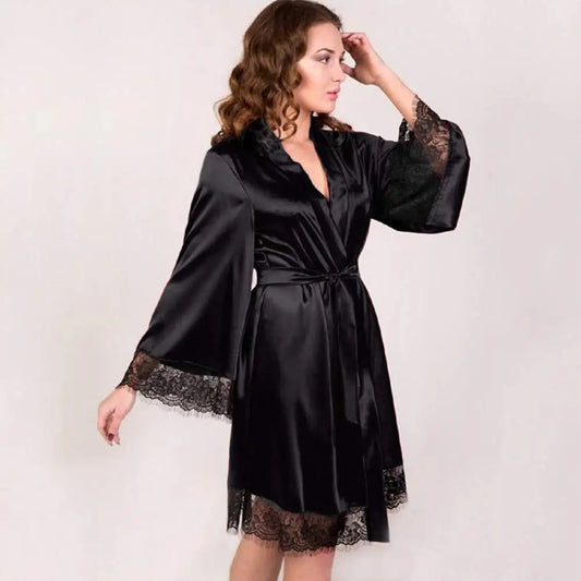 Robe Kimono Satin & Dentelle – Nuisette Sexy Femme