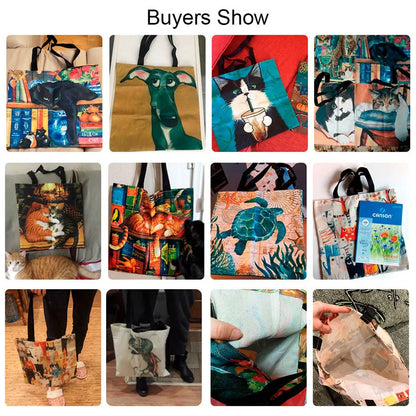 Sac fourre-tout imprimé chat de dessin animé mignon, sac à bandoulière de grande capacité, sac à main décontracté pour femmes pour le travail, l'école et le Shopping